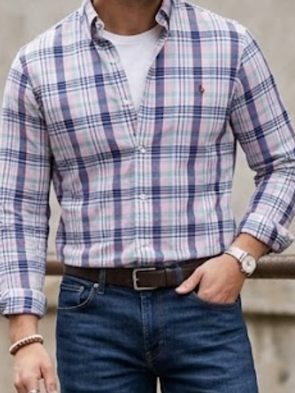 Ralph Lauren Men's Pink & Blue Plaid Button-Down Shirt Size M.